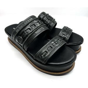 New Kelsi Dagger Brooklyn Drift Slide Sandals Leather Platform Black Size 11